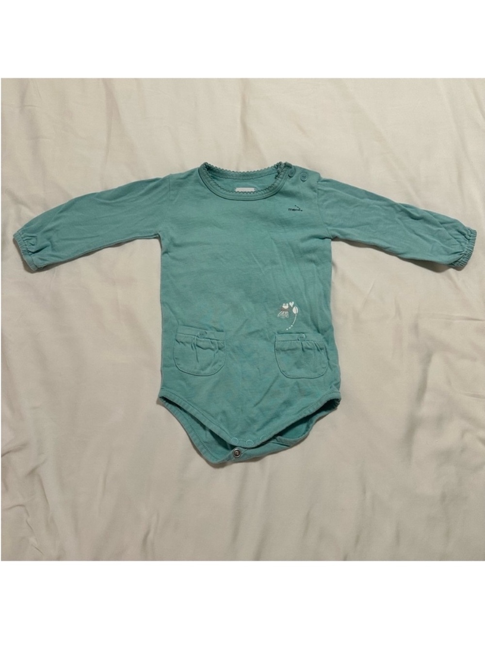 Mexx Long Sleeve Teal Baby Onesie with Pocket Detail 9M